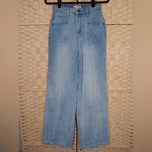 Ptcl Denim - PTCL Elegant Light Blue Women's Wide Leg Jeans High Rise Flared 27 26 Small